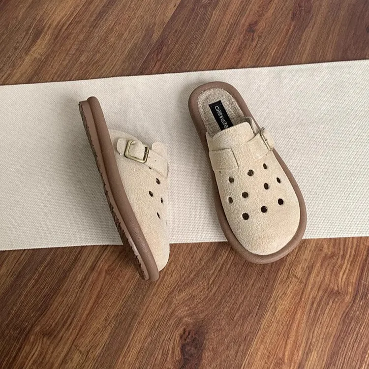 Women's Summer Wide Round Toe Hollowed Out Upper Flat Mule Shoes