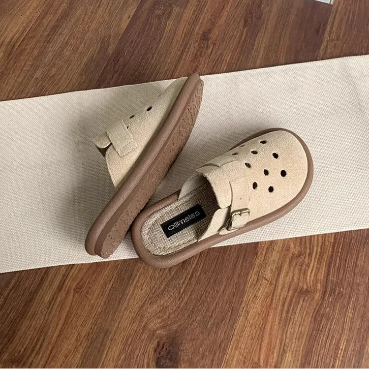 Women's Summer Wide Round Toe Hollowed Out Upper Flat Mule Shoes