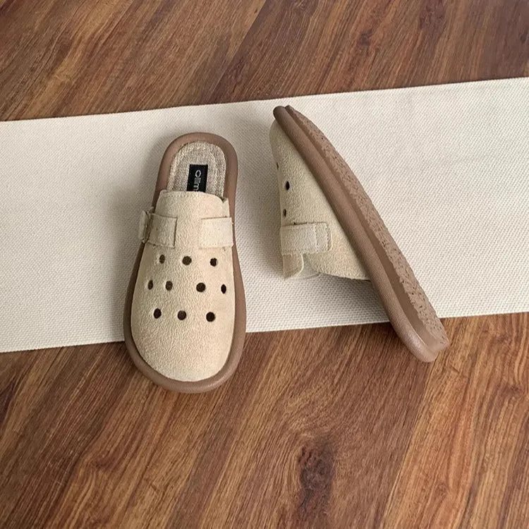 Women's Summer Wide Round Toe Hollowed Out Upper Flat Mule Shoes