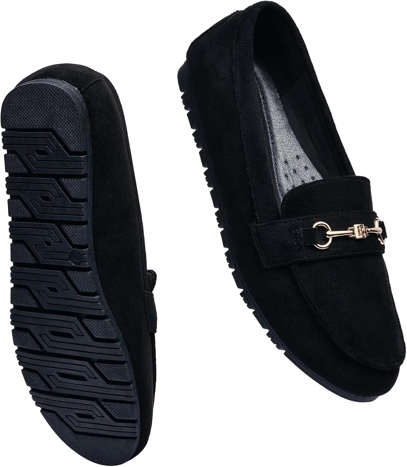 Women's Wide Loafers Casual Slip on Flat Shoes Women's Comfort Penny Loafers with Arch Support Women Dressy Moccasins