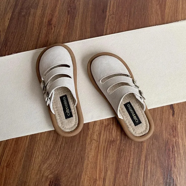 Women's Wide Round Toe Breathable Buckle With Decorative Mule Shoes