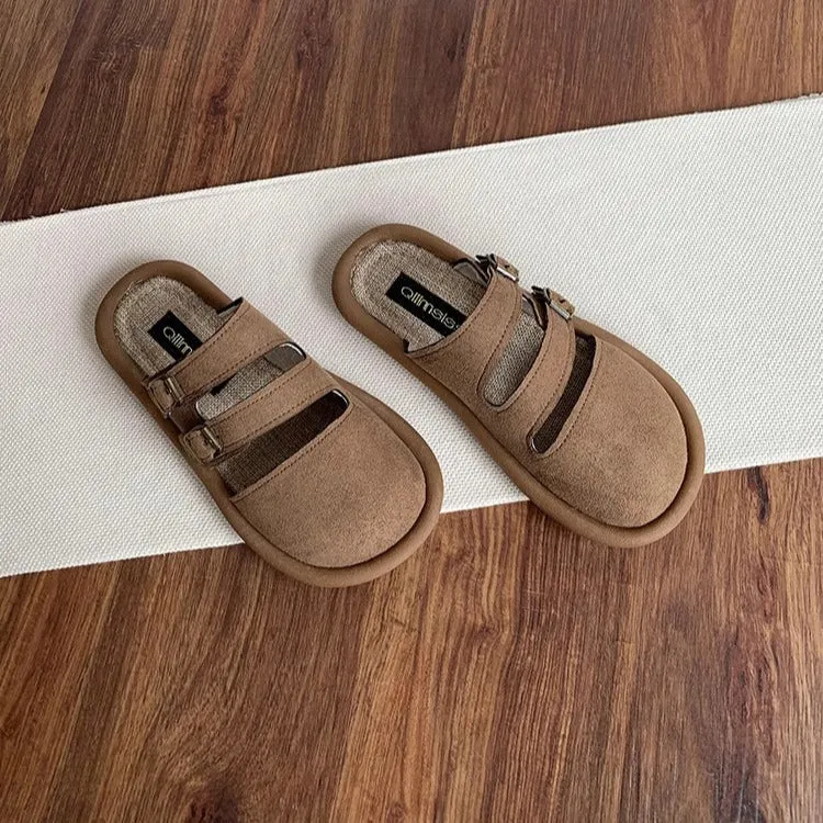 Women's Wide Round Toe Breathable Buckle With Decorative Mule Shoes
