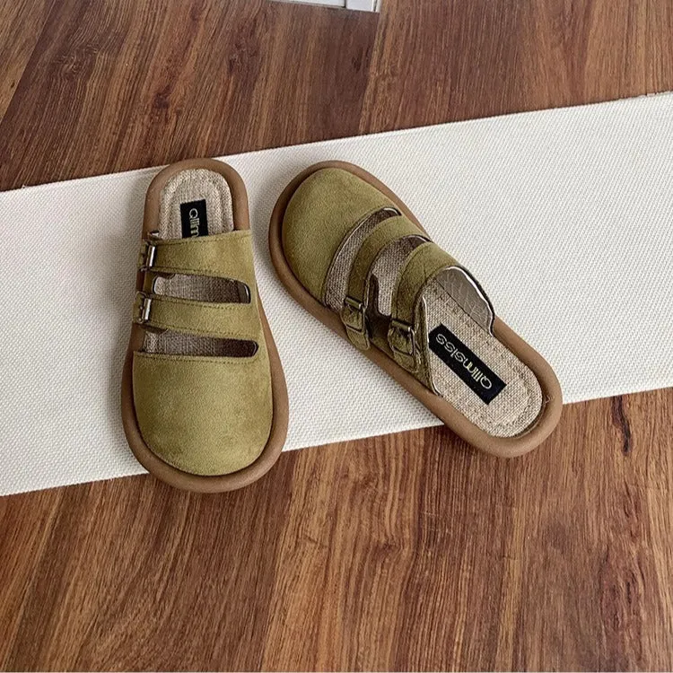 Women's Wide Round Toe Breathable Buckle With Decorative Mule Shoes