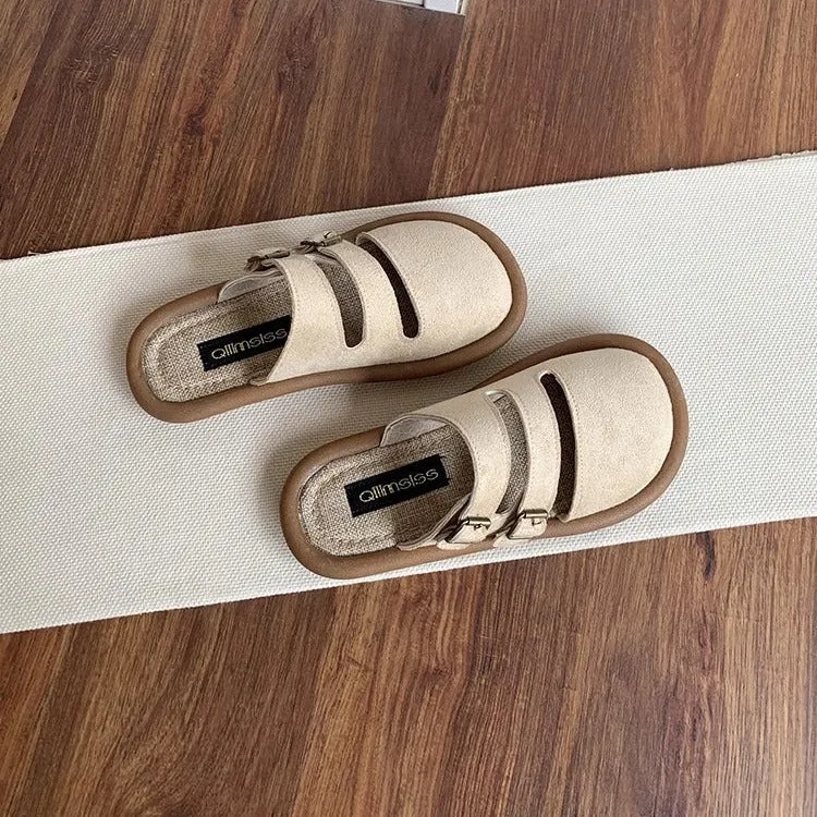 Women's Wide Round Toe Breathable Buckle With Decorative Mule Shoes