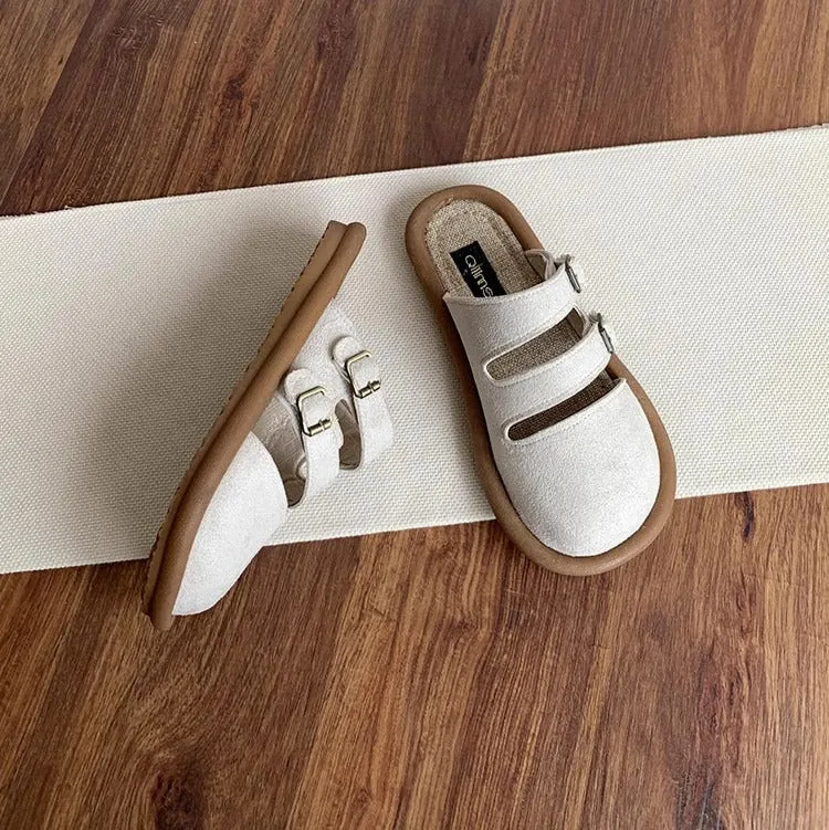 Women's Wide Round Toe Breathable Buckle With Decorative Mule Shoes