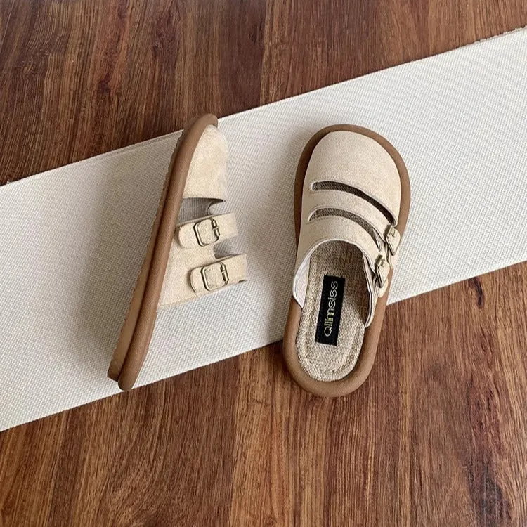 Women's Wide Round Toe Breathable Buckle With Decorative Mule Shoes