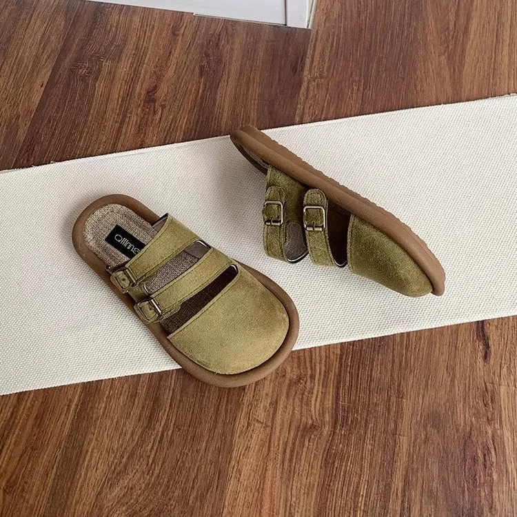 Women's Wide Round Toe Breathable Buckle With Decorative Mule Shoes