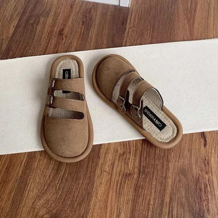 Women's Wide Round Toe Breathable Buckle With Decorative Mule Shoes