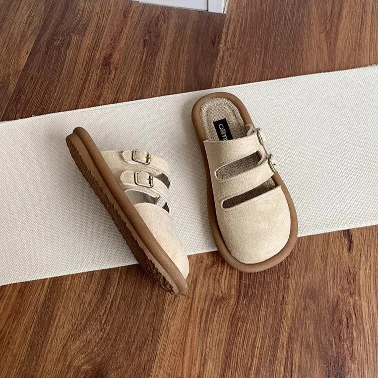 Women's Wide Round Toe Breathable Buckle With Decorative Mule Shoes