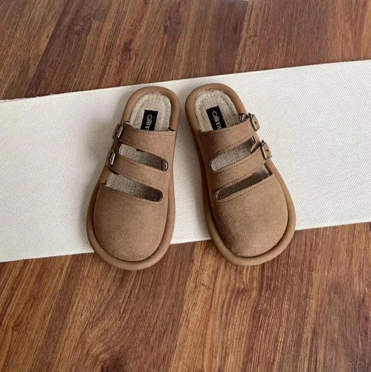 Women's Wide Round Toe Breathable Buckle With Decorative Mule Shoes