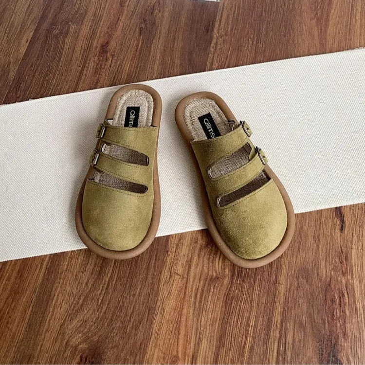 Women's Wide Round Toe Breathable Buckle With Decorative Mule Shoes