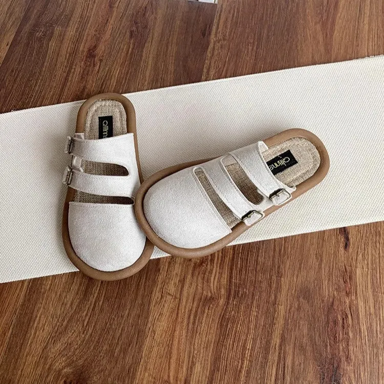 Women's Wide Round Toe Breathable Buckle With Decorative Mule Shoes