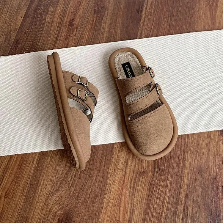 Women's Wide Round Toe Breathable Buckle With Decorative Mule Shoes