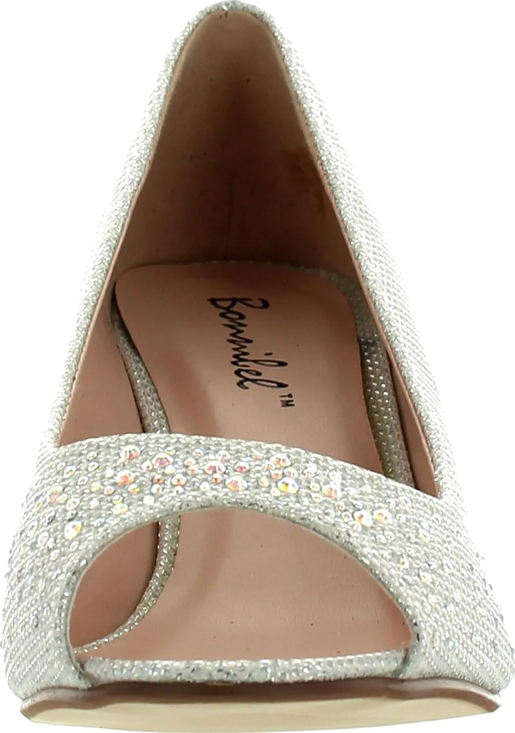 Wonda-2 Womens Peep Toe Low Heel Glitter Slip On Dress Pumps
