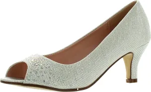 Wonda-2 Womens Peep Toe Low Heel Glitter Slip On Dress Pumps