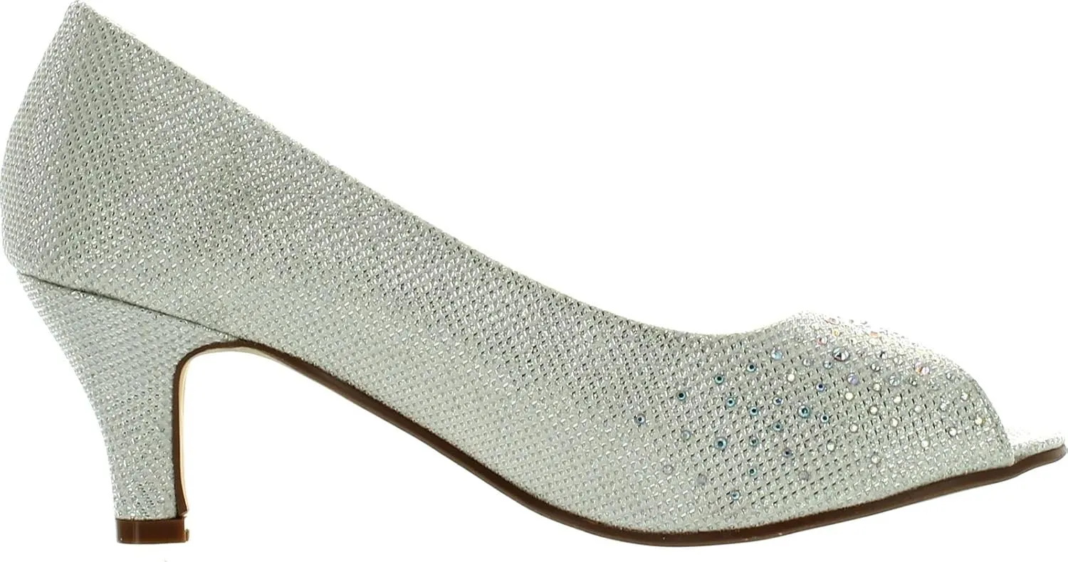 Wonda-2 Womens Peep Toe Low Heel Glitter Slip On Dress Pumps