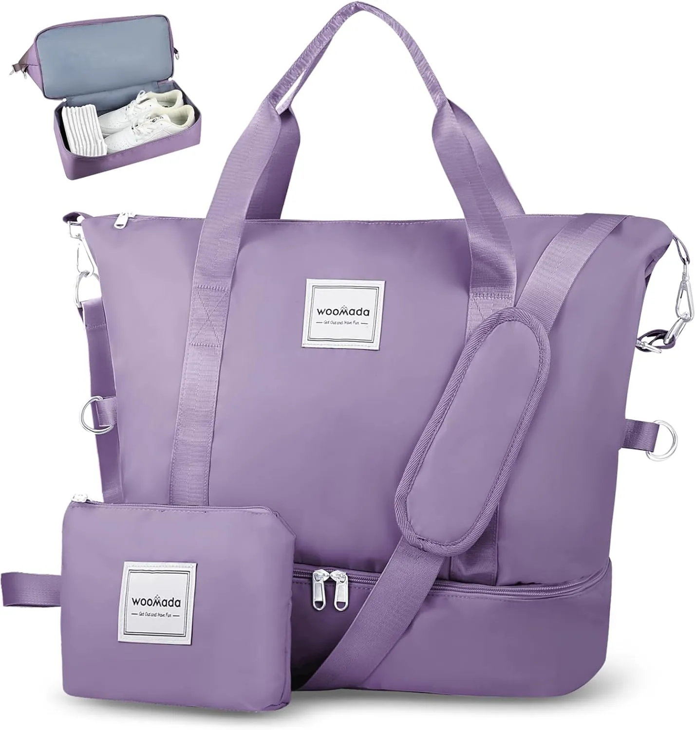 WOOMADA Weekender Bag for Women Travel, Overnight Bag with Shoe Compartment,Personal Item Travel Bag with Toiletry Bag(grayish purple)