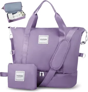 WOOMADA Weekender Bag for Women Travel, Overnight Bag with Shoe Compartment,Personal Item Travel Bag with Toiletry Bag(grayish purple)