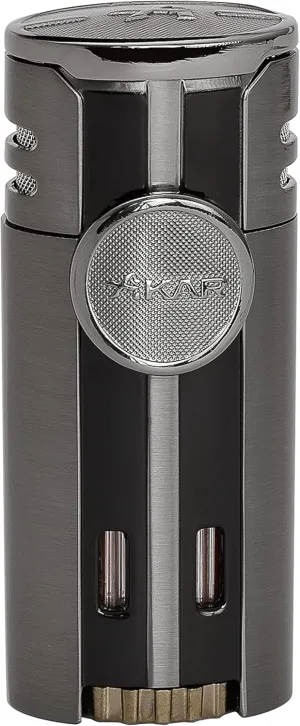 Xikar High Performance HP4 Diamond Quad Flame Cigar Lighter, in Attractive Gift Box, in-line Fuel Adjustment Wheel, Oversized Double EZ-View Fuel Windows, Gunmetal 2