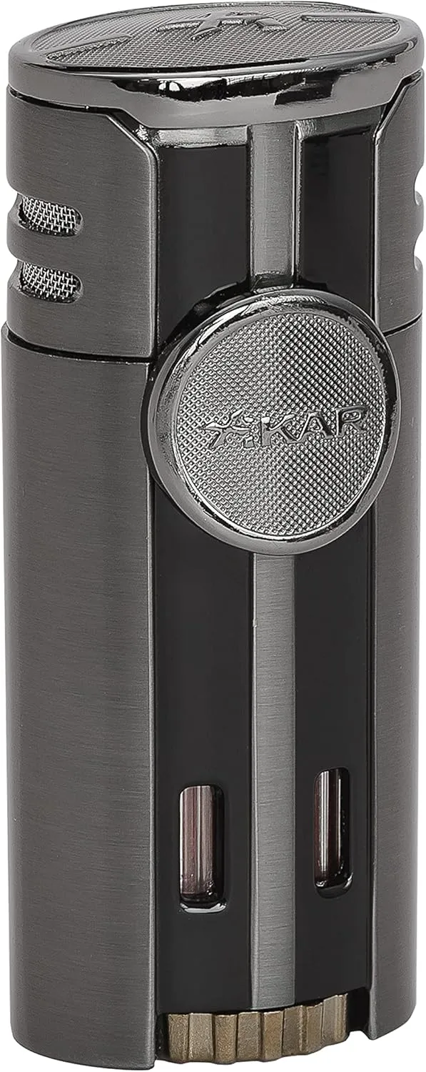 Xikar High Performance HP4 Diamond Quad Flame Cigar Lighter, in Attractive Gift Box, in-line Fuel Adjustment Wheel, Oversized Double EZ-View Fuel Windows, Gunmetal 2