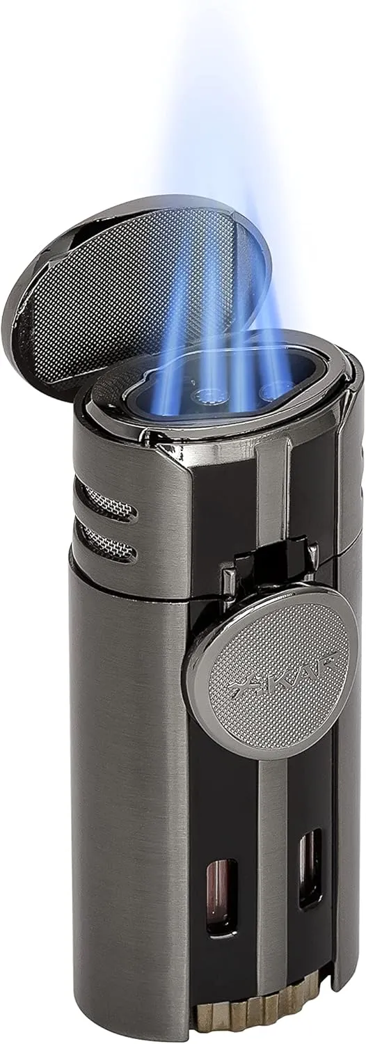 Xikar High Performance HP4 Diamond Quad Flame Cigar Lighter, in Attractive Gift Box, in-line Fuel Adjustment Wheel, Oversized Double EZ-View Fuel Windows, Gunmetal 2