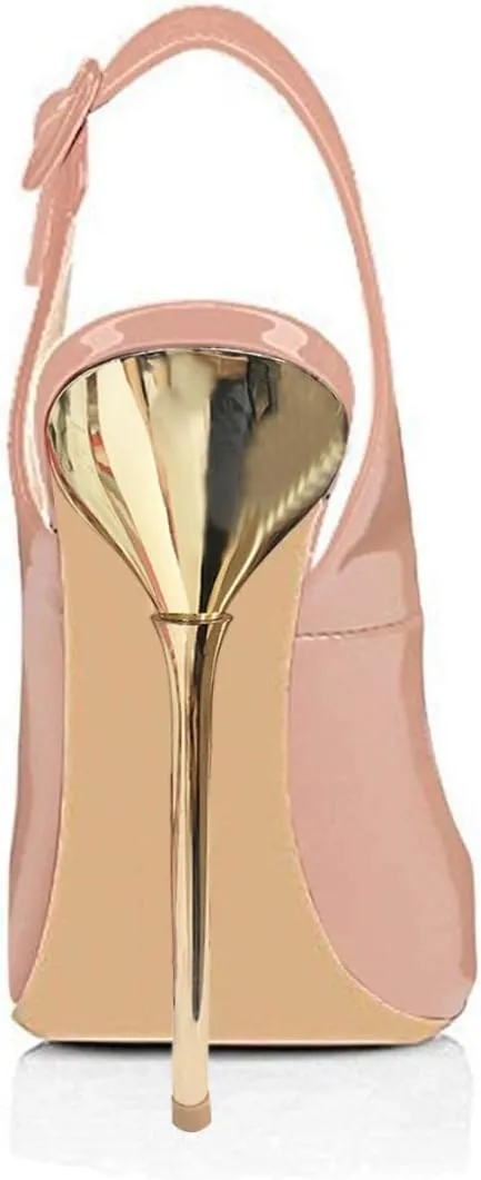 XYD Women Classic Peep Open Toe Pumps Slingback Metal Stiletto Heels 12CM Slip On Event Party Pumps Shoes