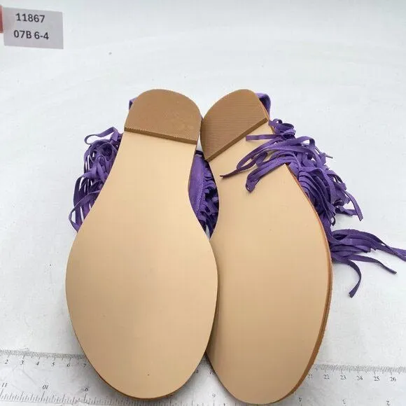 YDN Light Purple Flip Flop Sandals Metal Chain Thong Flats Women Suede Tassels