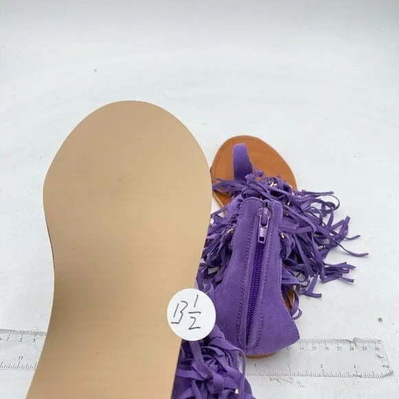 YDN Light Purple Flip Flop Sandals Metal Chain Thong Flats Women Suede Tassels