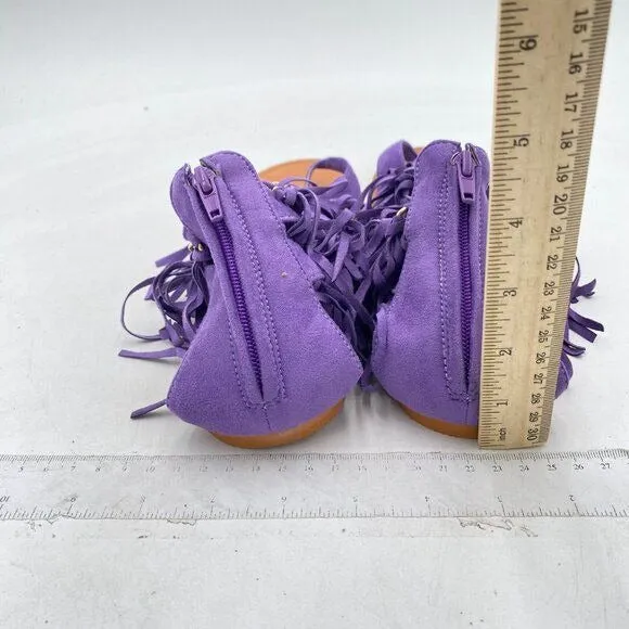 YDN Light Purple Flip Flop Sandals Metal Chain Thong Flats Women Suede Tassels