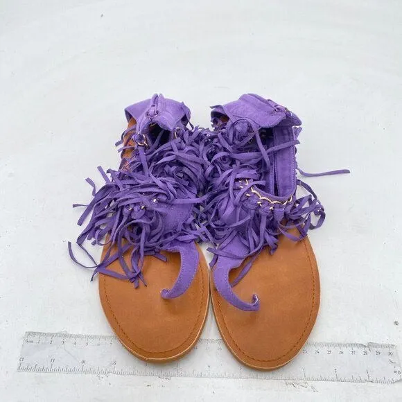 YDN Light Purple Flip Flop Sandals Metal Chain Thong Flats Women Suede Tassels