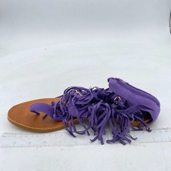 YDN Light Purple Flip Flop Sandals Metal Chain Thong Flats Women Suede Tassels