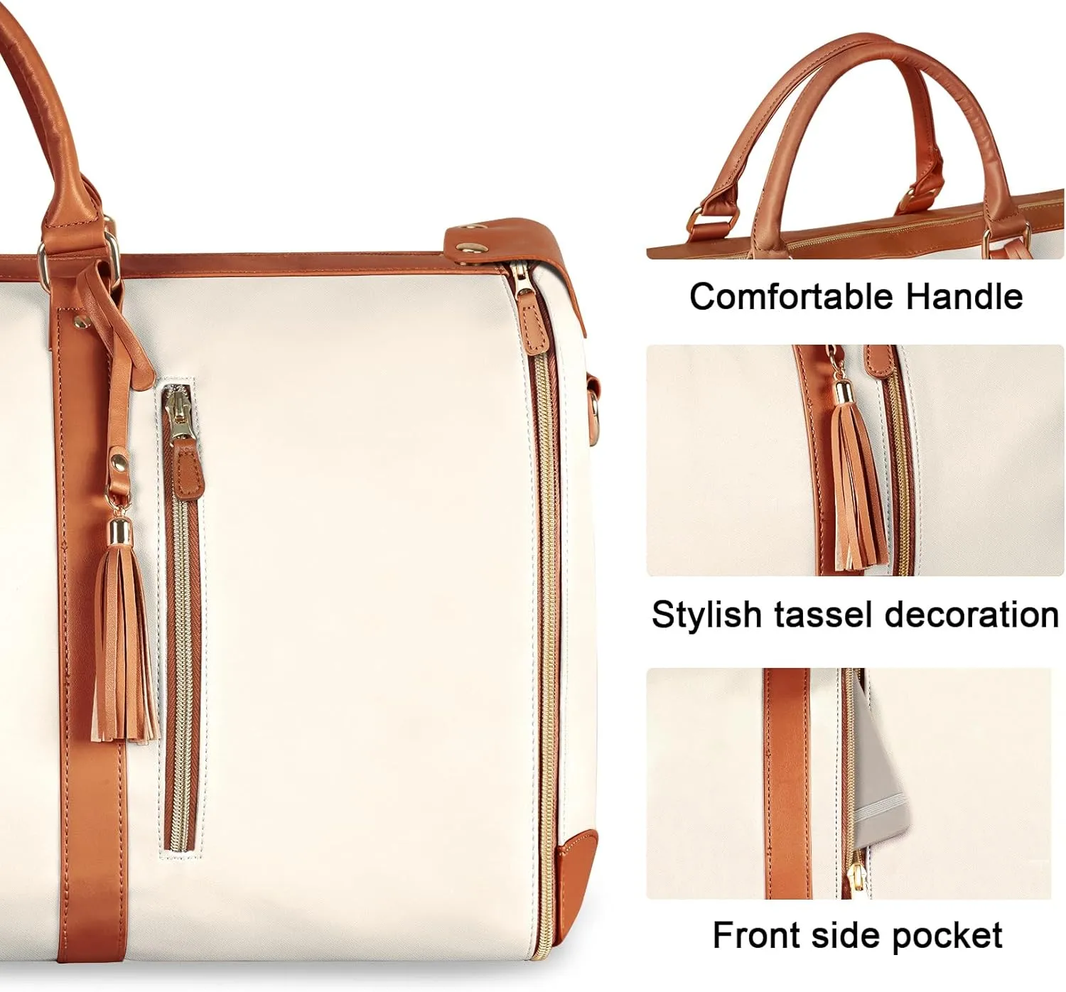 Ytonet Garment Bags for Travel, Convertible Carry on Garment Bag Large Duffle Bags for Women, 2 in 1 Hanging Suitcase Suit Water Resistant Duffel Travel Bags with Shoe Pouch, Beige