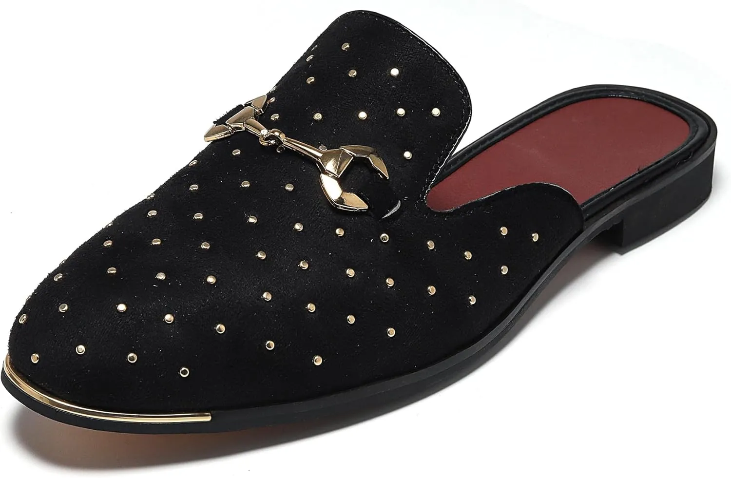 YYQL Mens Slippers with Arch Support Embroidered Leather Sandals for Men Slip On House Shoes with Indoor Outdoor Anti-Skid Rubber Sole Size 7-13