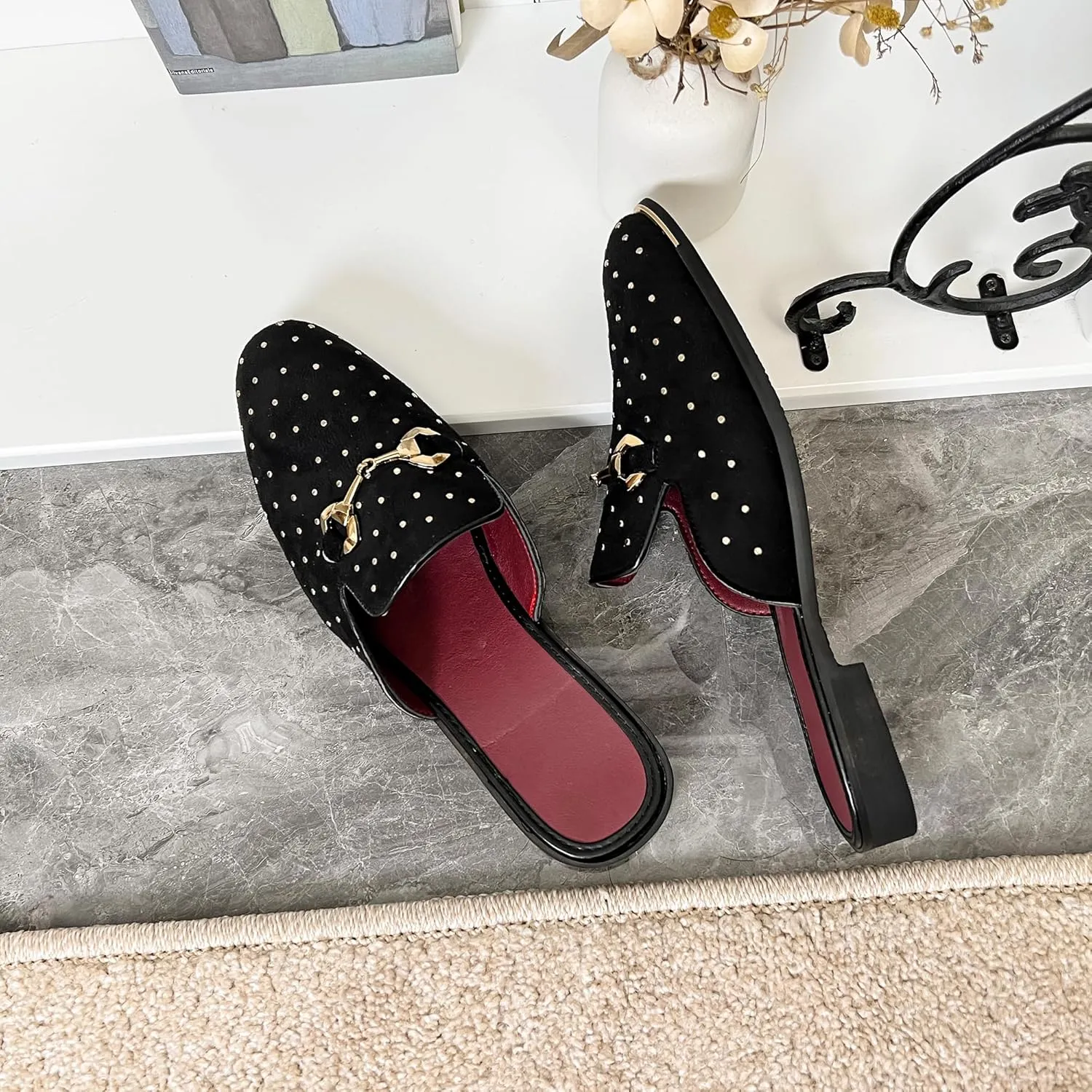 YYQL Mens Slippers with Arch Support Embroidered Leather Sandals for Men Slip On House Shoes with Indoor Outdoor Anti-Skid Rubber Sole Size 7-13
