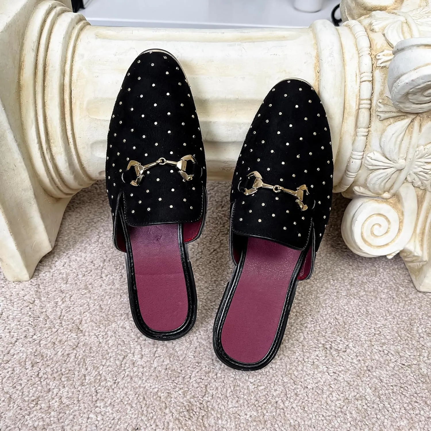 YYQL Mens Slippers with Arch Support Embroidered Leather Sandals for Men Slip On House Shoes with Indoor Outdoor Anti-Skid Rubber Sole Size 7-13