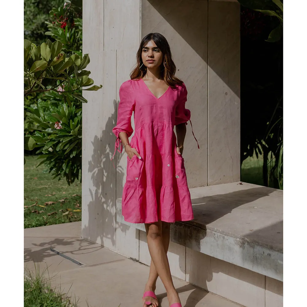 Zebein Madonna Linen Dress with Pocket Pink