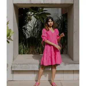 Zebein Madonna Linen Dress with Pocket Pink