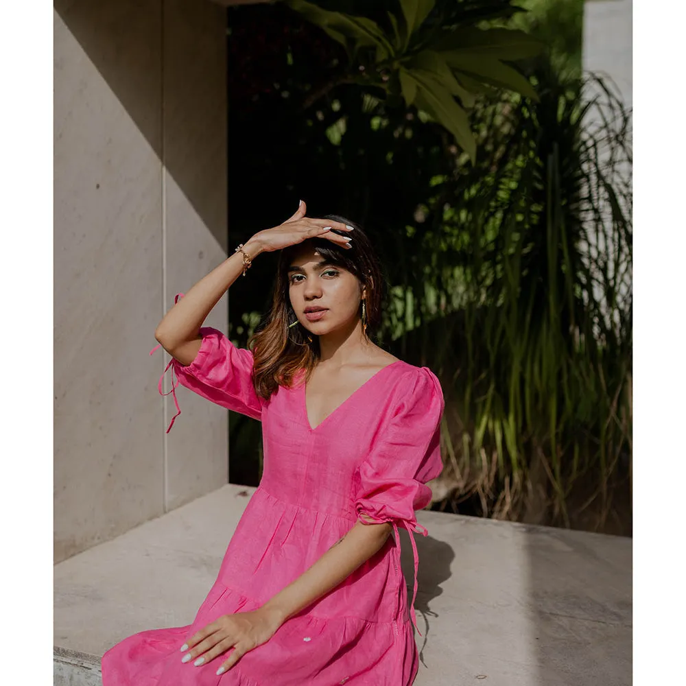Zebein Madonna Linen Dress with Pocket Pink