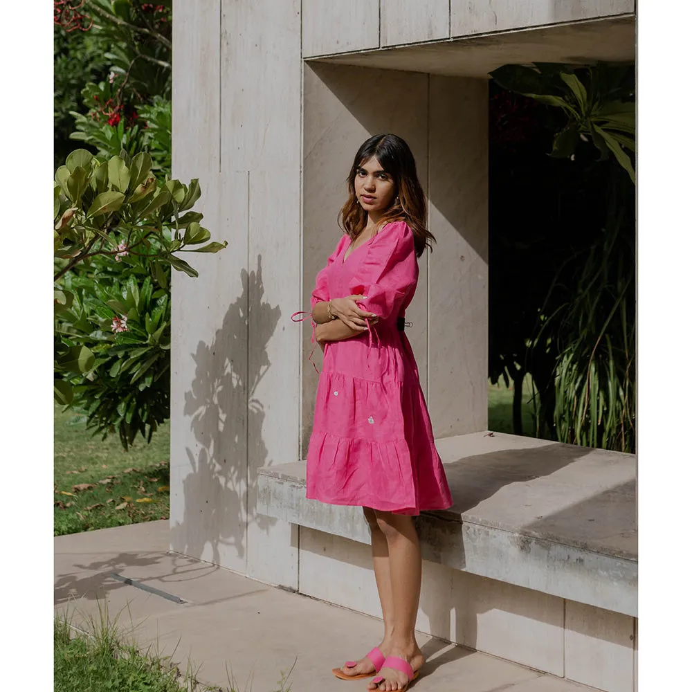 Zebein Madonna Linen Dress with Pocket Pink