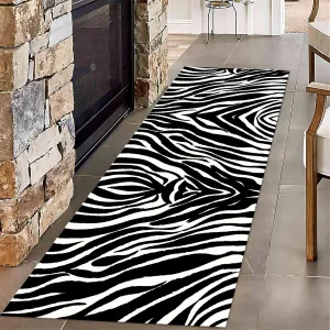Zebra Print Long Runner Rug 2x6ft Black and White Wild Animals Zebra Skin Texure Wildlife Entrance Carpet Non-Slip Floor Low Pile Carpet for Bedroom Indoor Doormat Entrance Washable Kitchen Mat