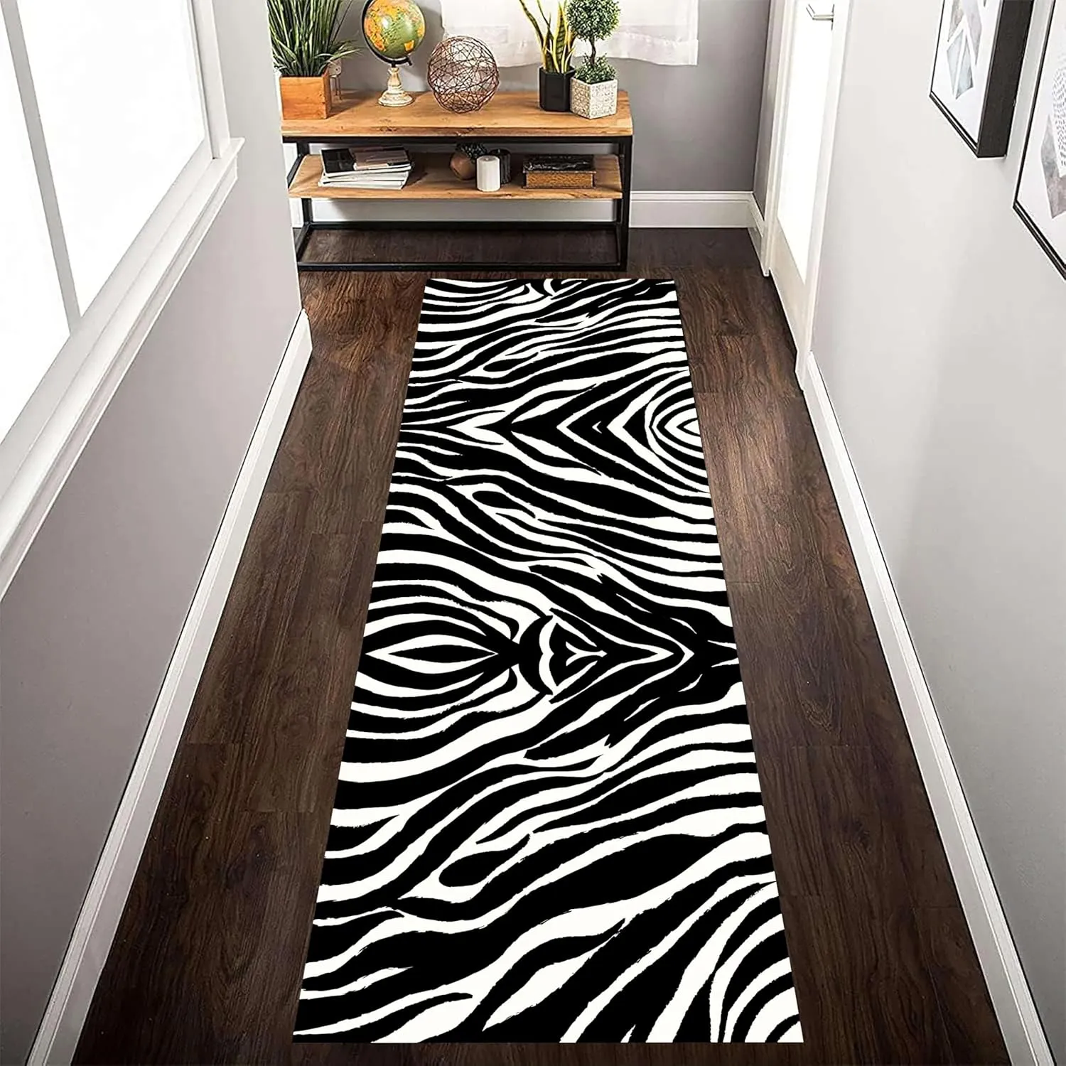 Zebra Print Long Runner Rug 2x6ft Black and White Wild Animals Zebra Skin Texure Wildlife Entrance Carpet Non-Slip Floor Low Pile Carpet for Bedroom Indoor Doormat Entrance Washable Kitchen Mat