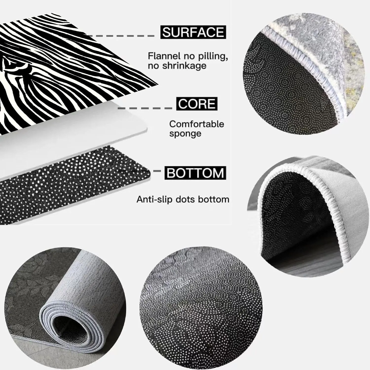 Zebra Print Long Runner Rug 2x6ft Black and White Wild Animals Zebra Skin Texure Wildlife Entrance Carpet Non-Slip Floor Low Pile Carpet for Bedroom Indoor Doormat Entrance Washable Kitchen Mat