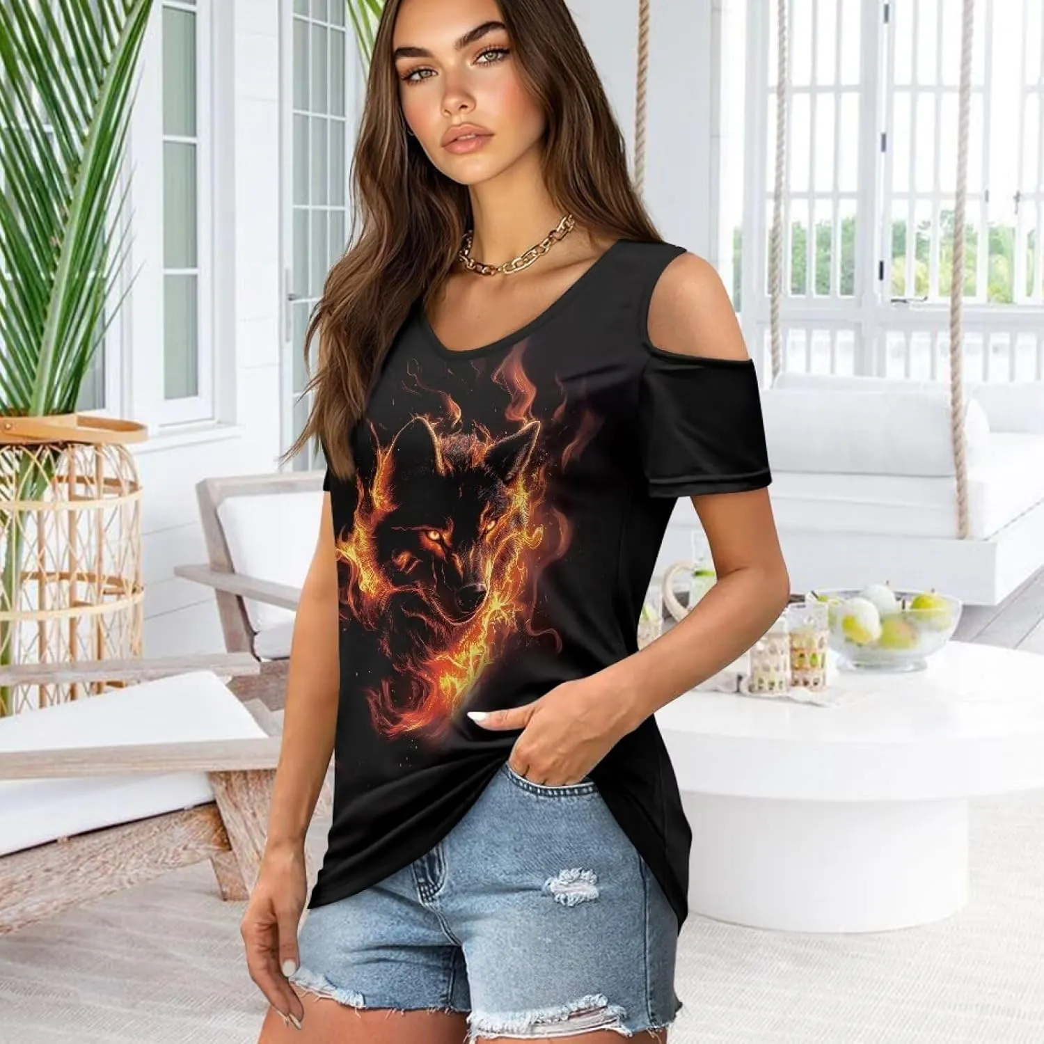 ZFRXIGN Cold Shoulder Tops for Women Size S-2XL Short Sleeve Shirts Going Out Top Square Neck Tee