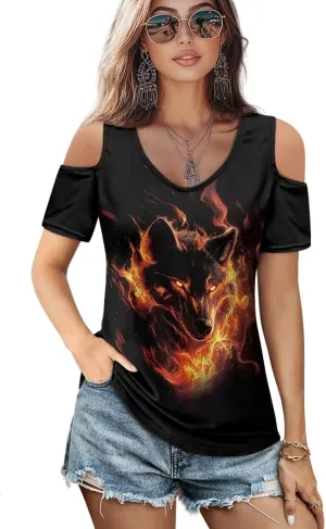ZFRXIGN Cold Shoulder Tops for Women Size S-2XL Short Sleeve Shirts Going Out Top Square Neck Tee