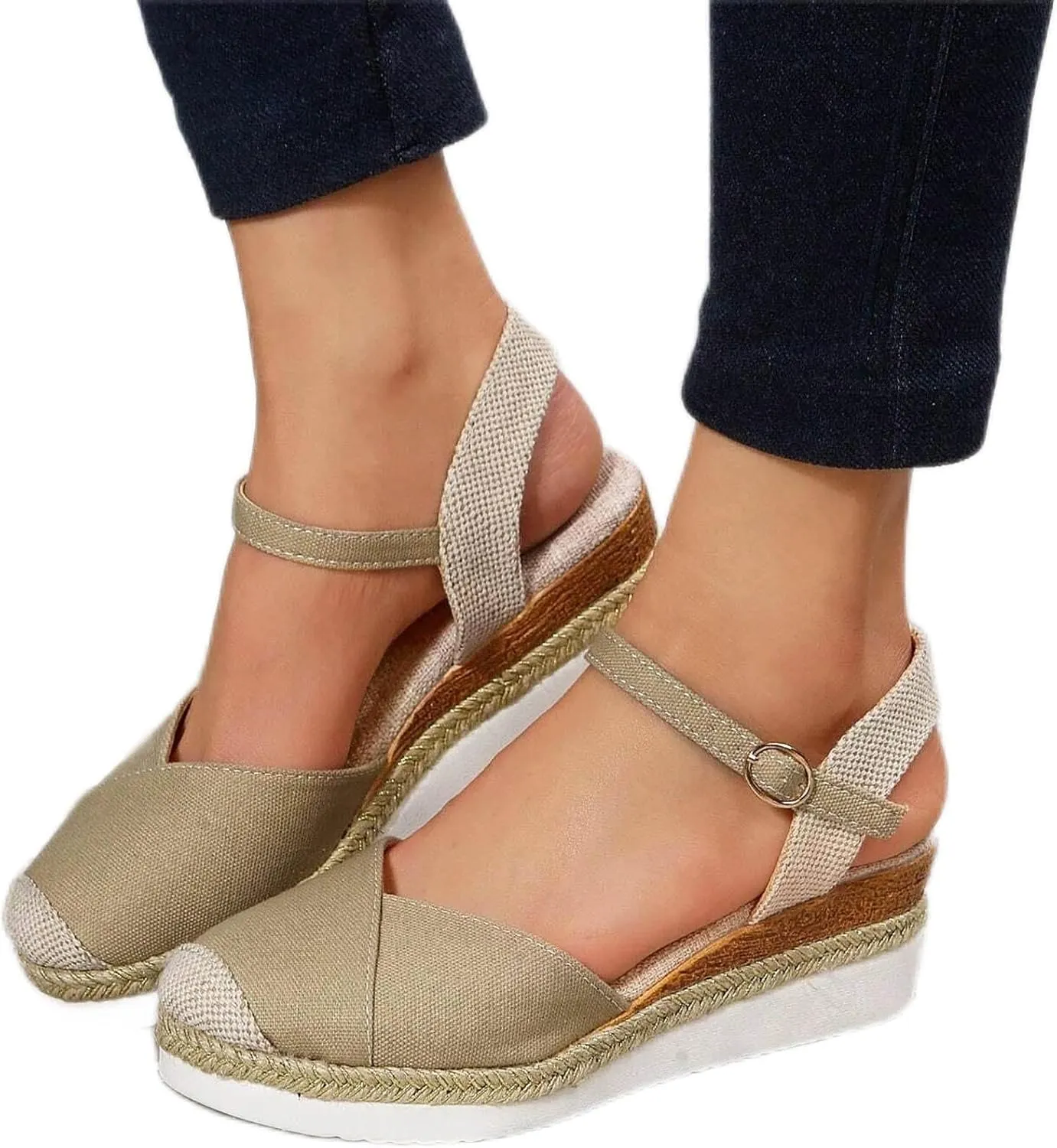 ZWRXW Orthopedic Platform Wedge Sandals for Women Arch Support Closed Toe Platform Sandals Dressy Summer Buckle Ankle Strap Espadrilles Wedge Sandals Comfortable Outdoor Shoes