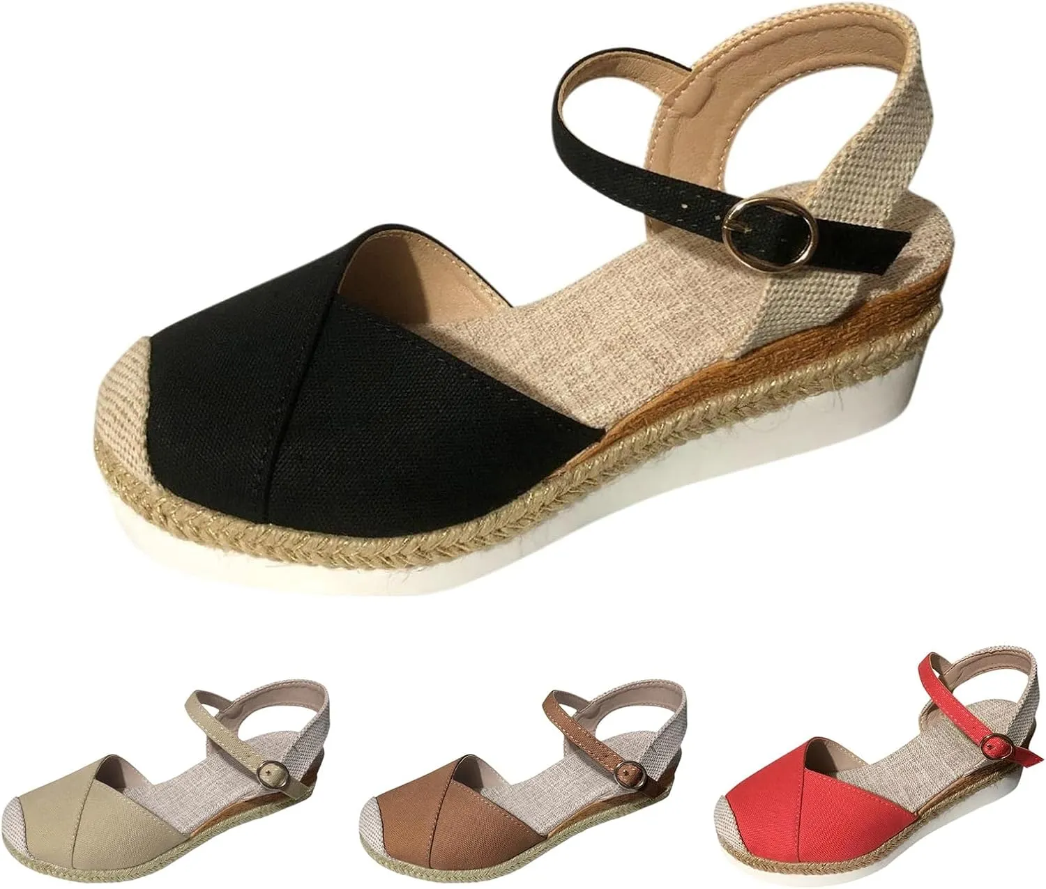 ZWRXW Orthopedic Platform Wedge Sandals for Women Arch Support Closed Toe Platform Sandals Dressy Summer Buckle Ankle Strap Espadrilles Wedge Sandals Comfortable Outdoor Shoes